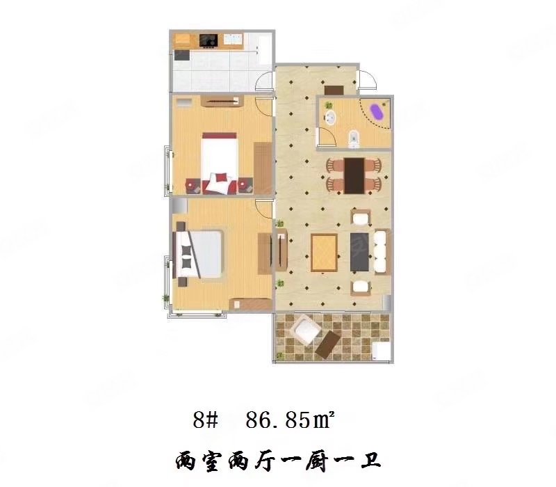 海棠湾2室2厅1卫86.85㎡南北53万