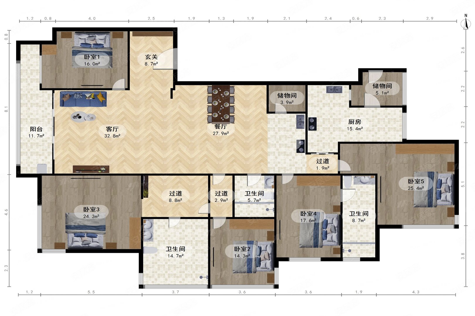 嘉天汇5室3厅4卫334.35㎡南北8080万