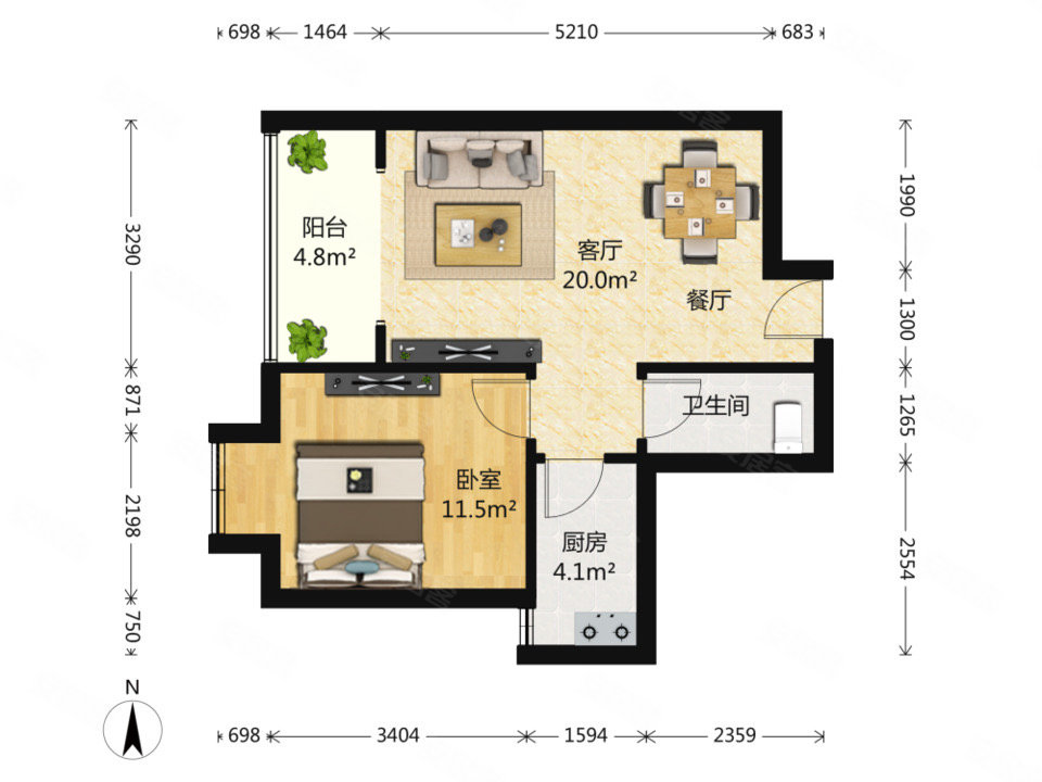 纳丹堡1室2厅1卫65㎡西78万