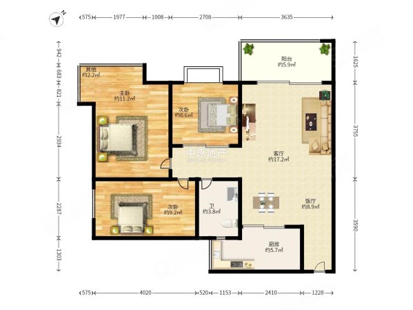 滨江瑞城3室2厅1卫90㎡西北399万