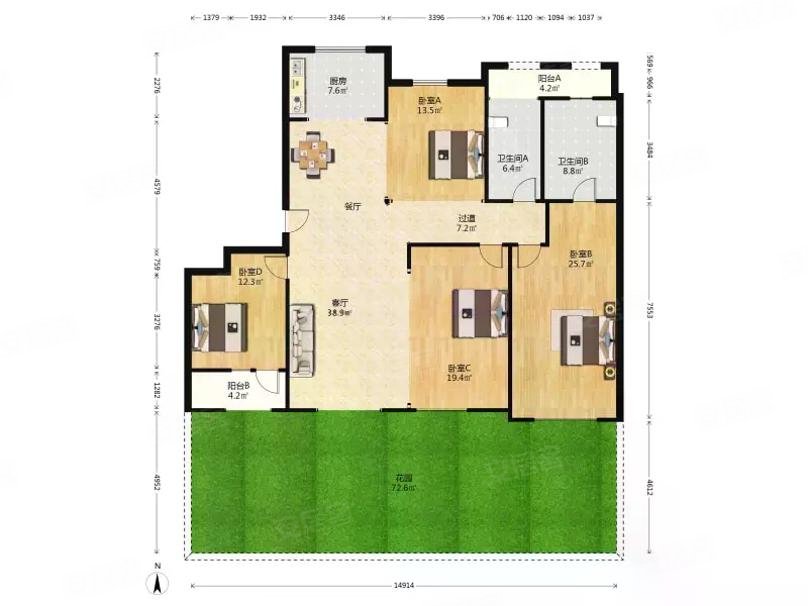 1楼复式 百平院落 洋房带电梯 有负一 四三卫毛坯,绿城理想之城熙园