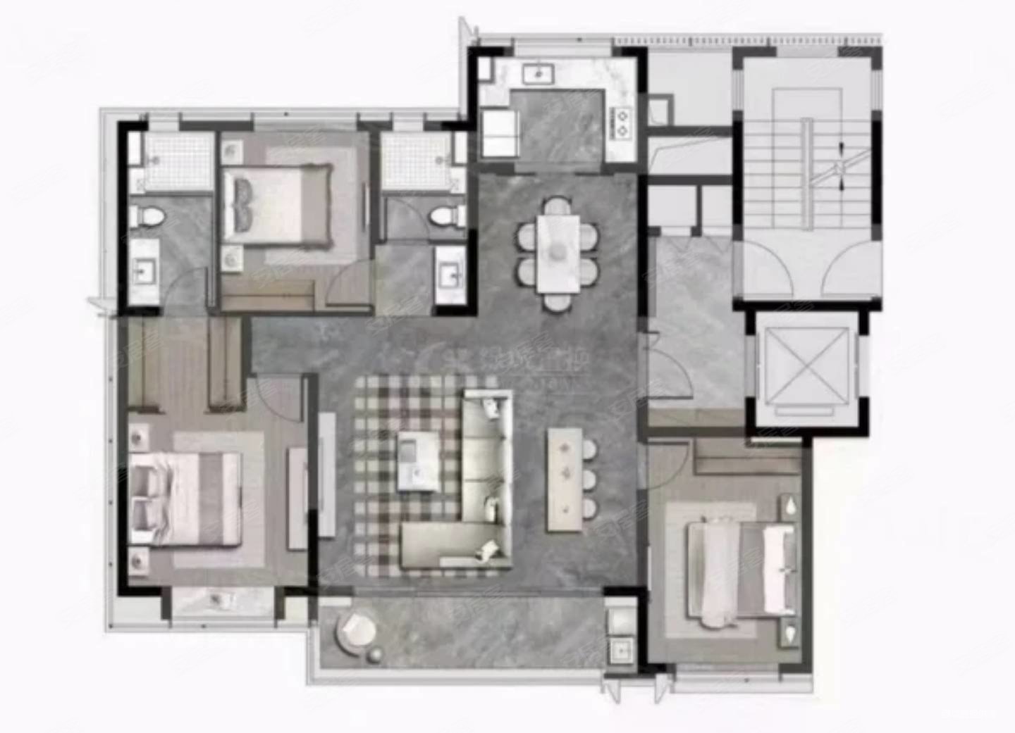 凤起潮鸣143平洋房大客厅3房 东部豪宅