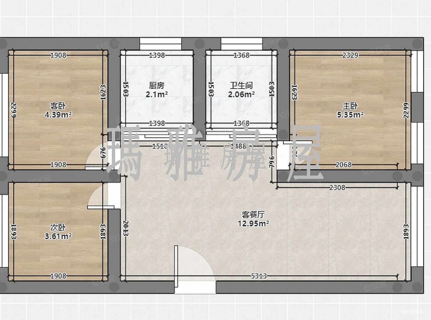 玫瑰园3室2厅1卫100.27㎡南北63.8万