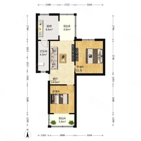 猛追湾东街社区2室1厅1卫64.2㎡南87.8万