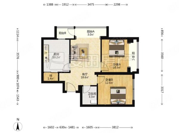 天鹅湾(南区)2室1厅1卫85㎡东北699万