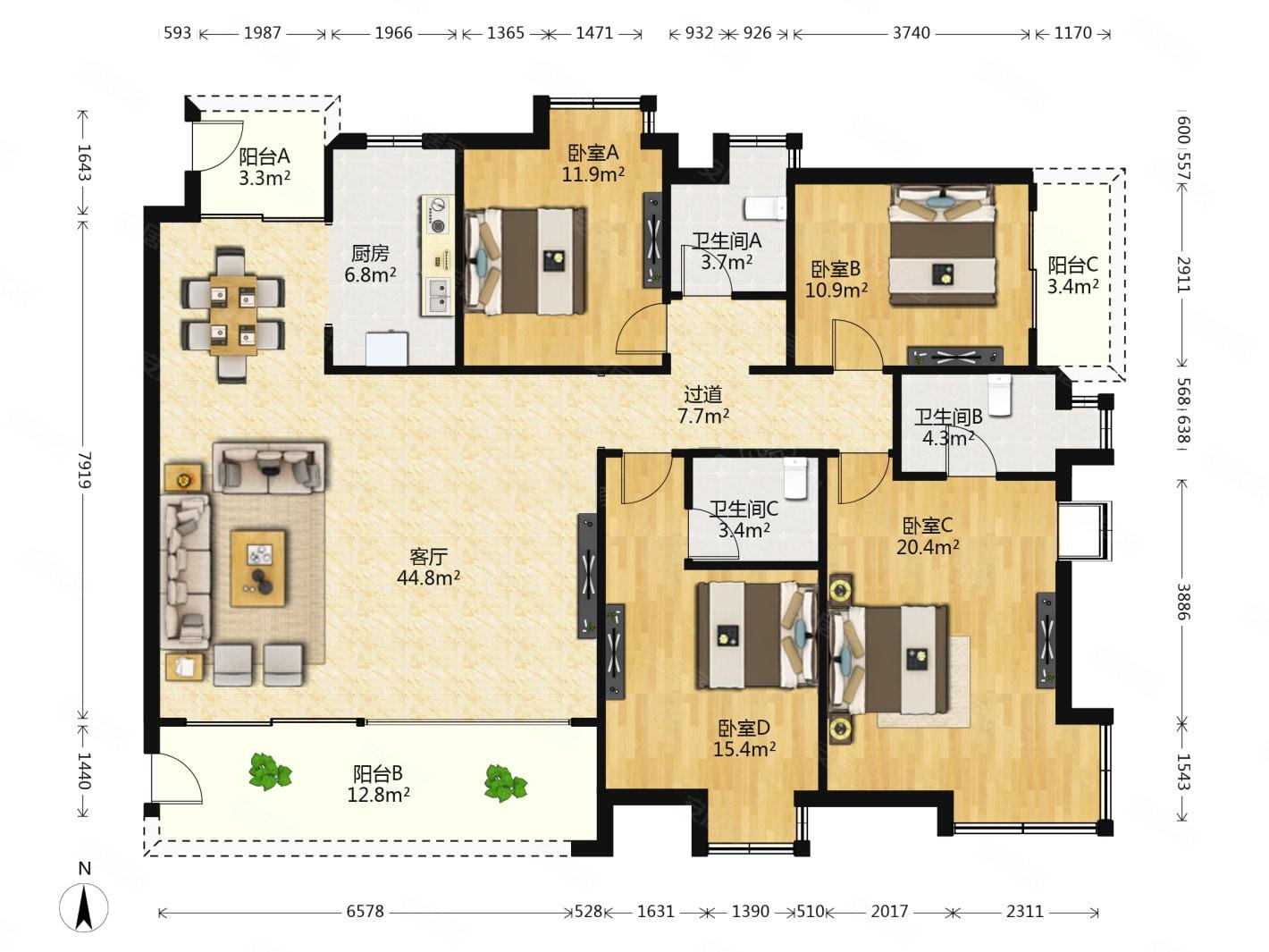 低于市场价几十万联泰天禧四房大平层一线江景楼层绝杀