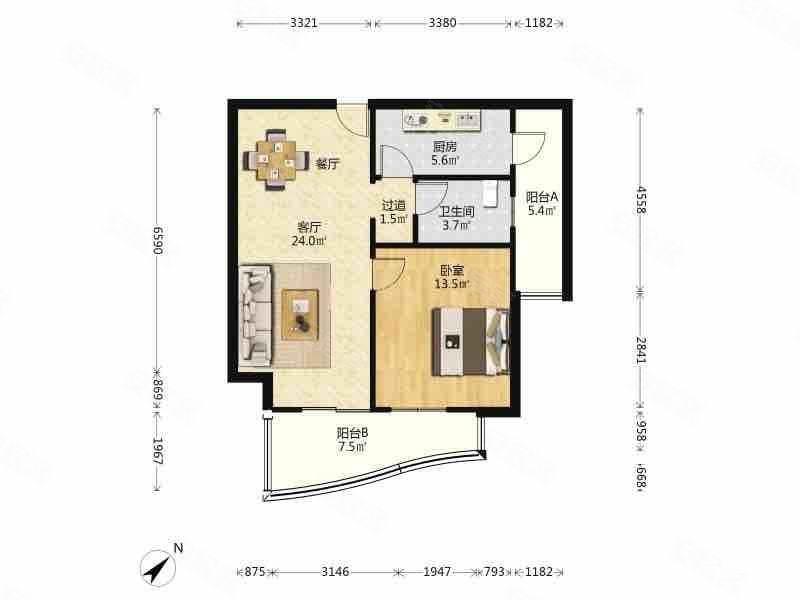 SVA世博花园1室2厅1卫82.95㎡南756万