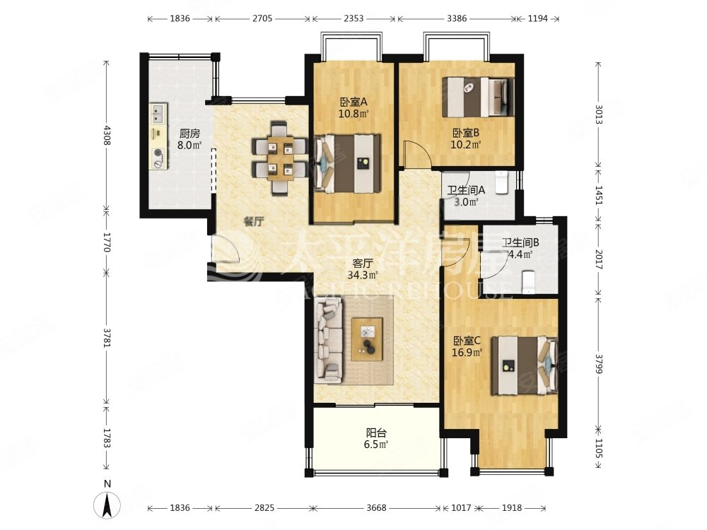 景观三方 高区全面 采光好无遮挡 满五 出行方便,汇丽花园二手房,1150