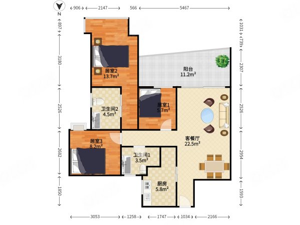 万科金域蓝湾3室2厅2卫92.05㎡南0万