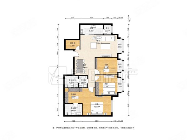 蓝堡国际公寓3室2厅2卫165.89㎡东1430万