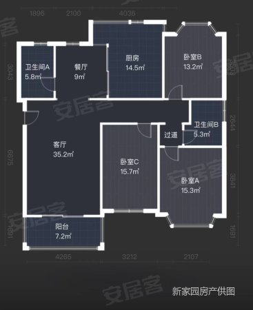 凤凰莱茵苑3室2厅2卫141.97㎡南321万