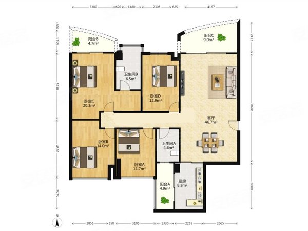 南宁青秀凤岭北荣和山水美地4组团微笑湾山水美地电梯4房,165平招租