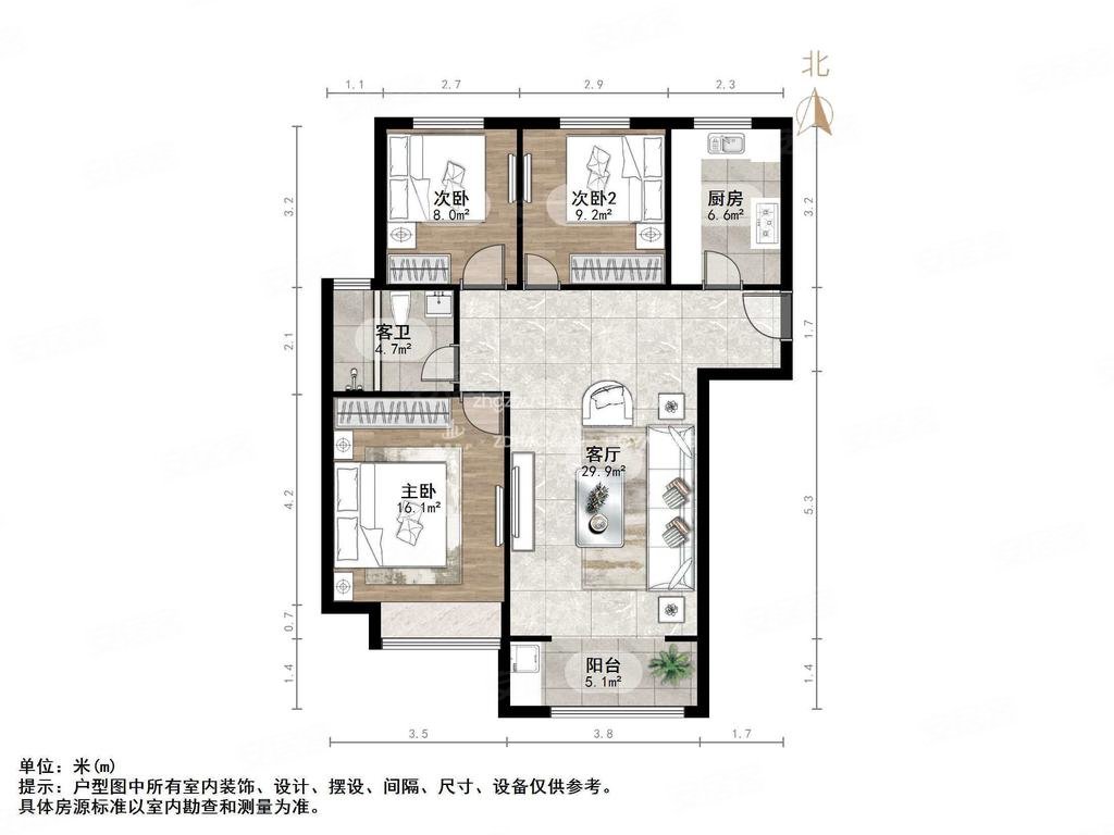 中建锦绣城二期3室2厅1卫108.71㎡南北118万