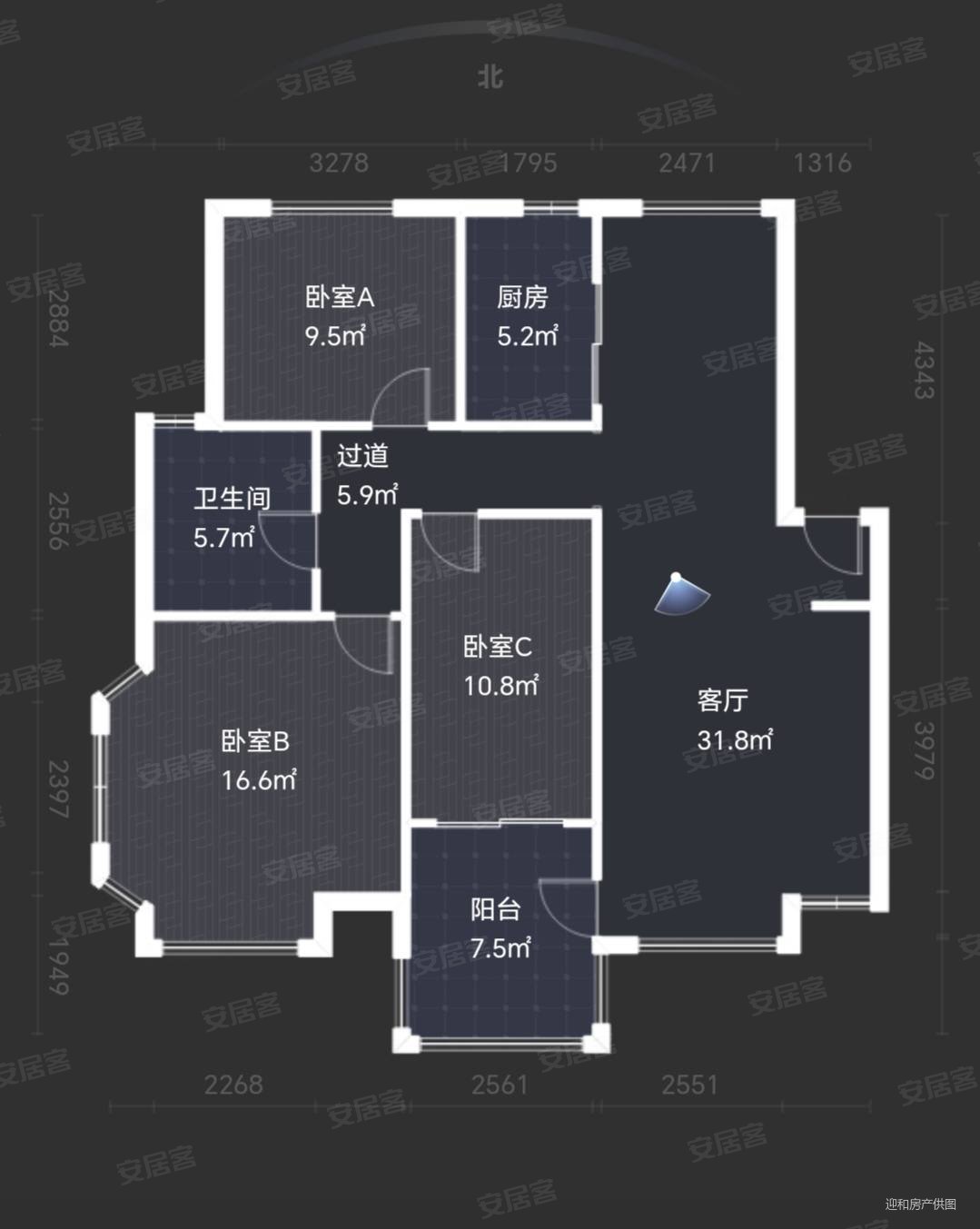 天香国舍3室2厅1卫107㎡南北46.8万