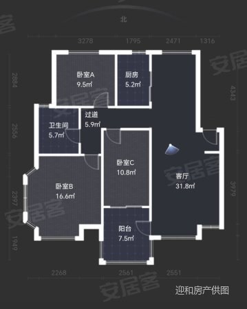 天香国舍3室2厅1卫107㎡南北46.8万