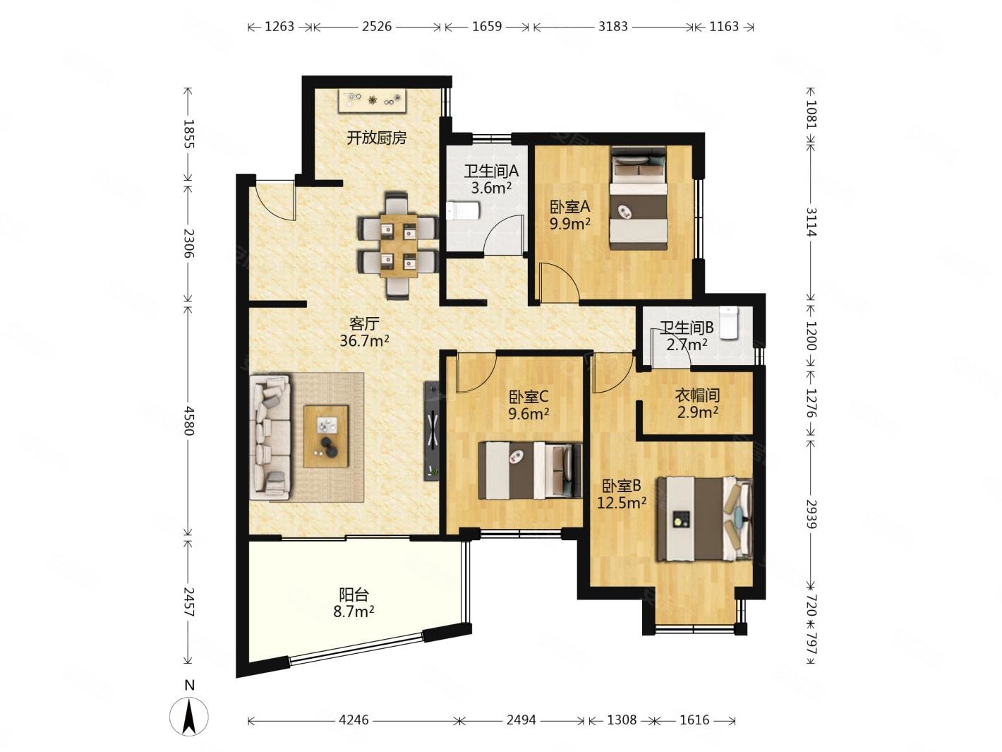 阿罗海商圈 天源三房439万 看中庭 精装修 通风好,天源(b区公寓住宅)