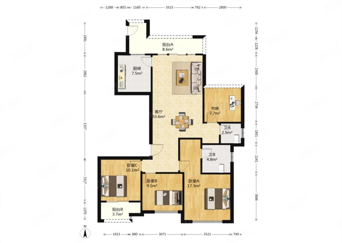 正荣国领云阶4室2厅2卫142.59㎡南353万