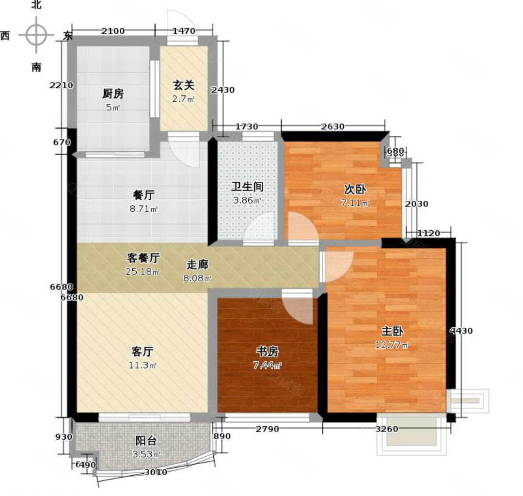 桂丹颐景园(a区)3室2厅1卫89.91㎡南85万