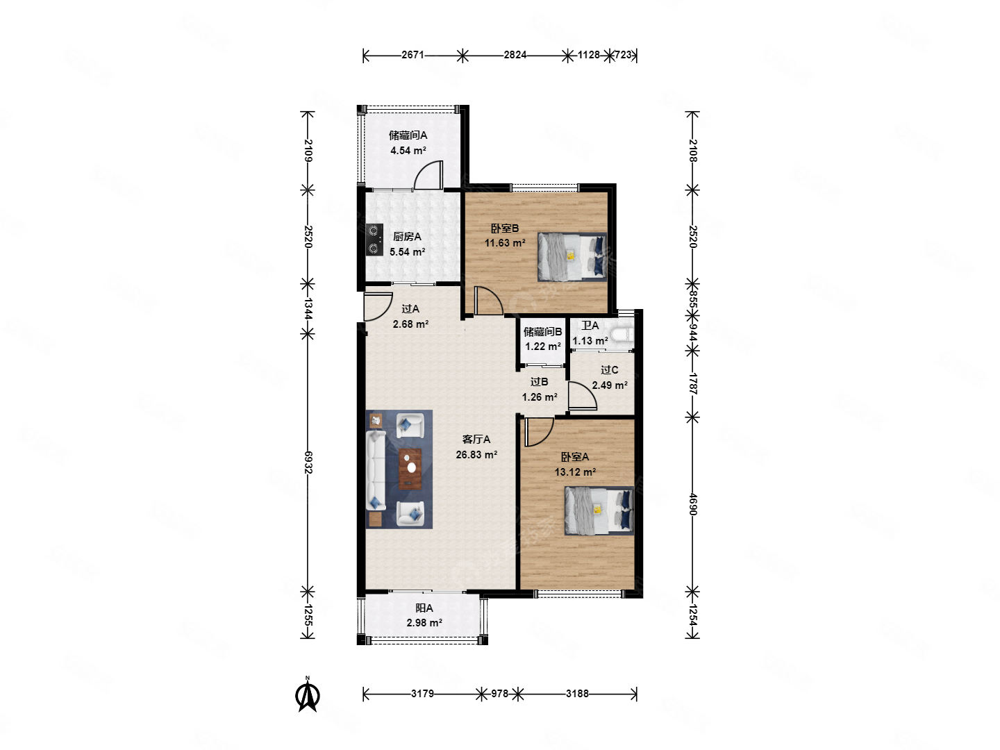 新上龙泽近地铁新龙城全明a1户型中间位置2室1厅