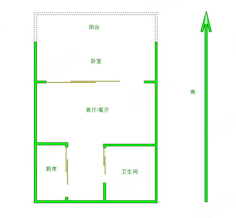 明园星都(商住楼)1室1厅1卫53㎡南北47万