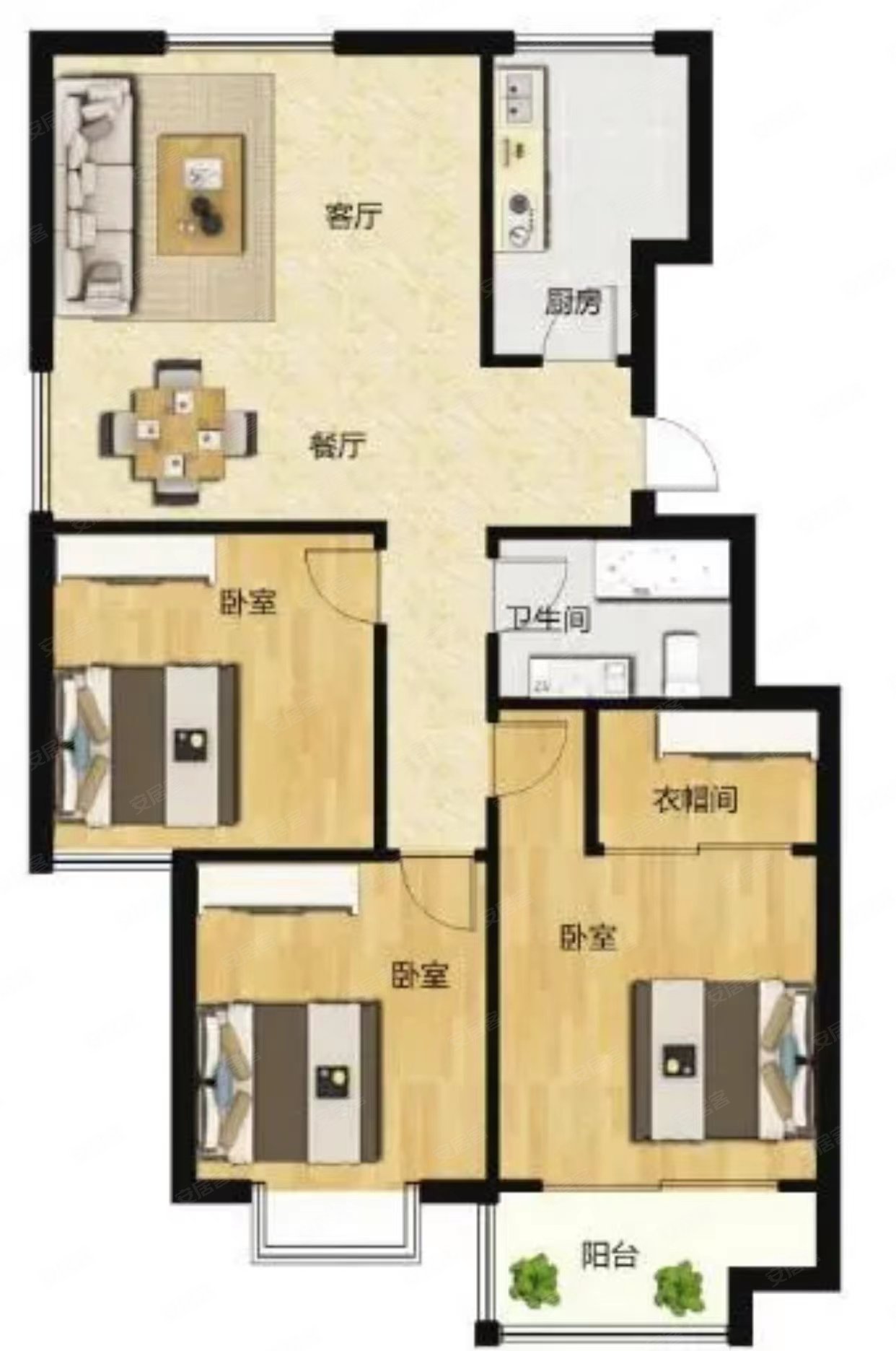 金色家园(义乌)3室2厅1卫35.12㎡南北57万