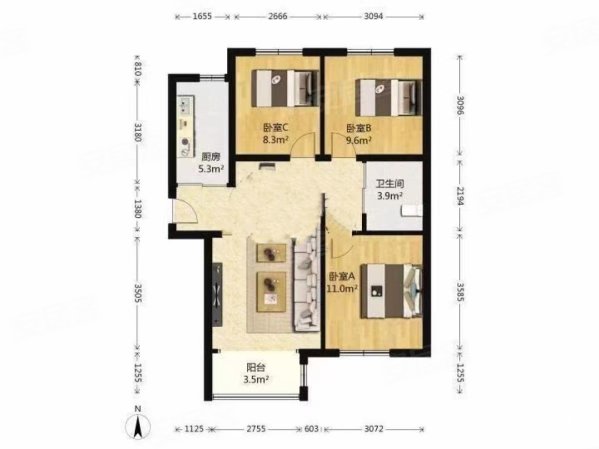 艺苑西里3室2厅2卫113.27㎡南北399万