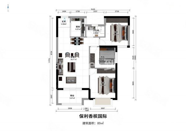 保利香槟国际3室2厅1卫88㎡南228万