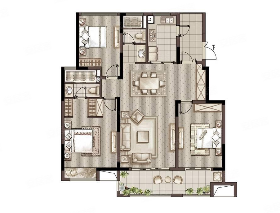 尚城华府3室2厅2卫142㎡南北88万