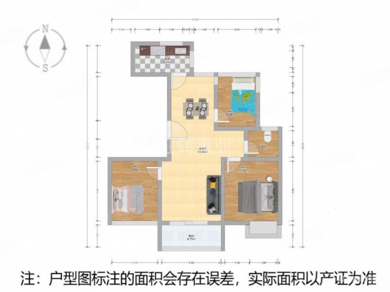 山湖湾(北区)3室1厅1卫91.78㎡南北158万