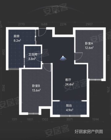 天誉生活广场2室2厅1卫88.81㎡南北180万