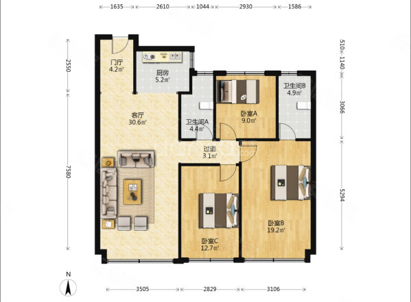 绿城春和印月3室2厅2卫126.97㎡南北220万