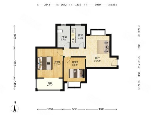 世和园2室1厅1卫72.93㎡南530万