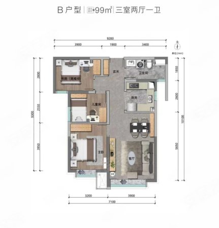 万科都会未来城一期3室2厅2卫123㎡南北123万