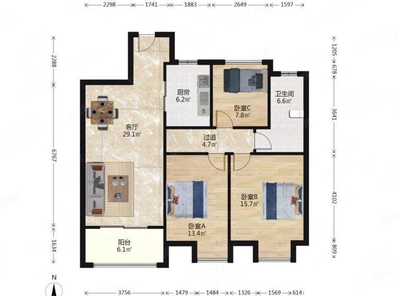 万科金域蓝湾3室2厅1卫115㎡南364万