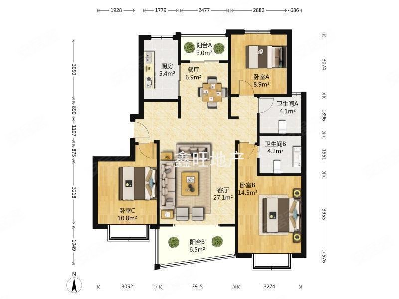 房东出国,飞机带翅膀!少有的两卫户型
