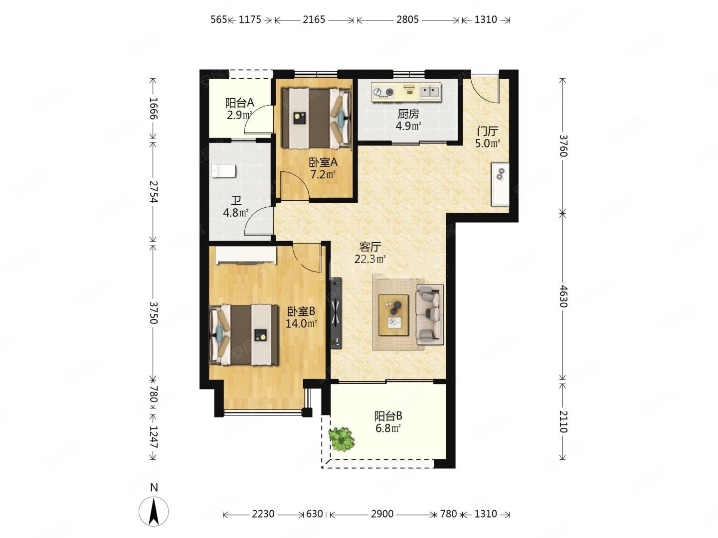 恒大美丽沙天璟91平186万2室2厅1卫