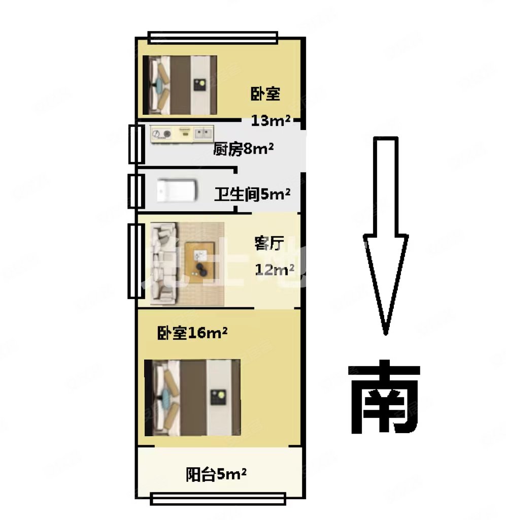 中山北一路140弄小区2室1厅1卫51.34㎡南北309万