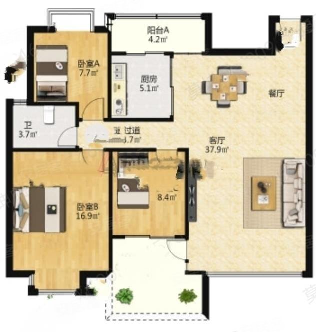银石雅园3室2厅1卫116.04㎡南北275万