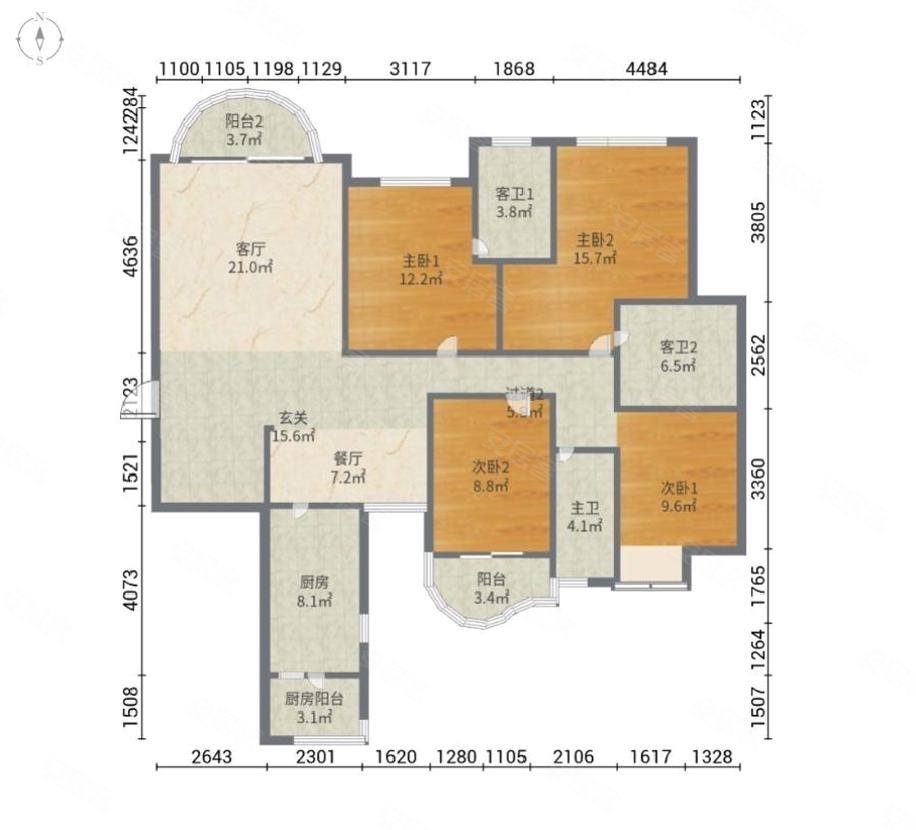 天山河畔花园4室2厅3卫188.24㎡南北1960万