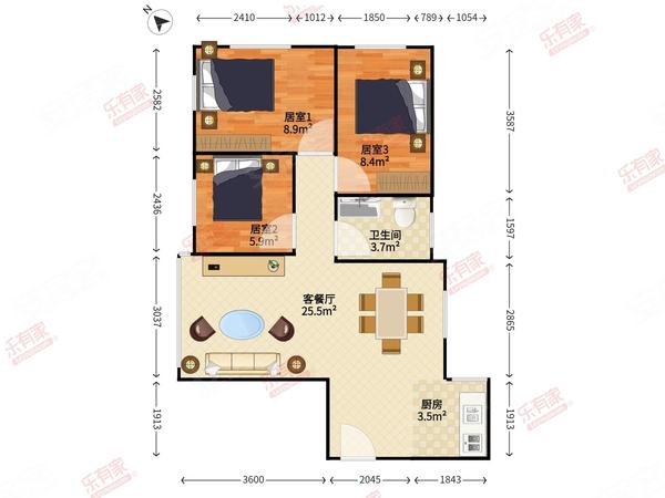 恒福花园3室2厅1卫68㎡东374万