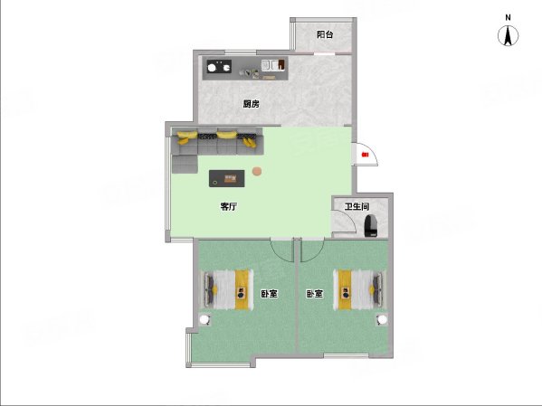 香域蓝山2室2厅1卫80.39㎡南北65万