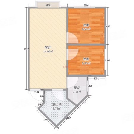 中贸广场2室2厅1卫75.78㎡南北88万