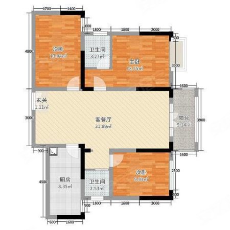 万维广场3室2厅2卫125㎡南北58万