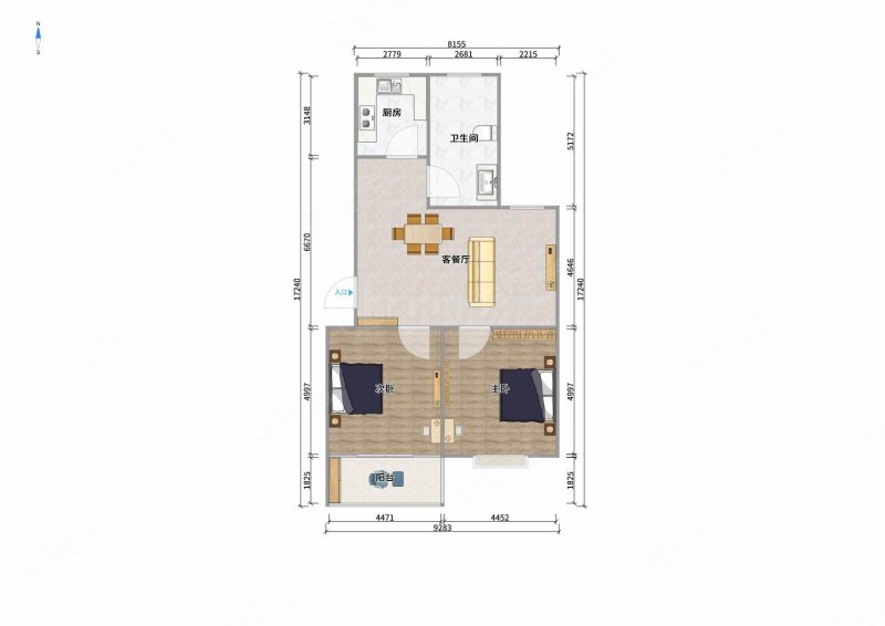 五星家园(C块)2室2厅1卫74㎡南北62万