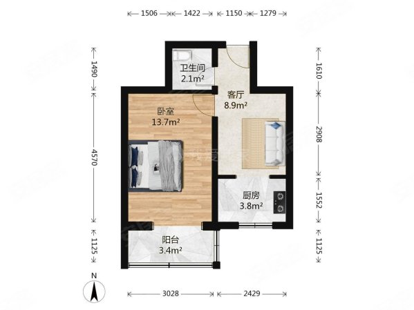 文化路小区1室1厅1卫43.33㎡南121万