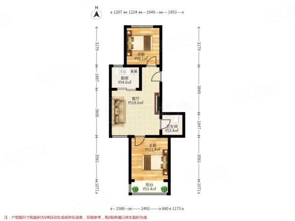 富卓苑2室1厅1卫68.67㎡南北409万