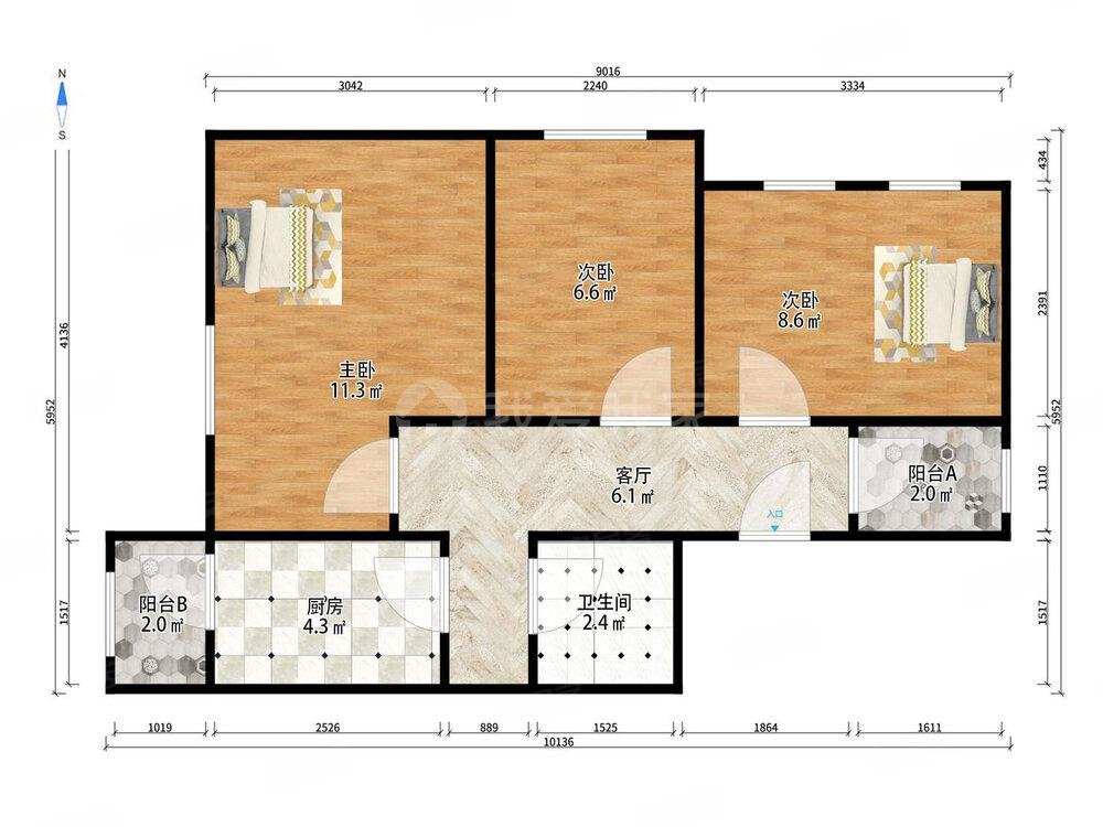 惠众家园3室1厅1卫69㎡西北152万