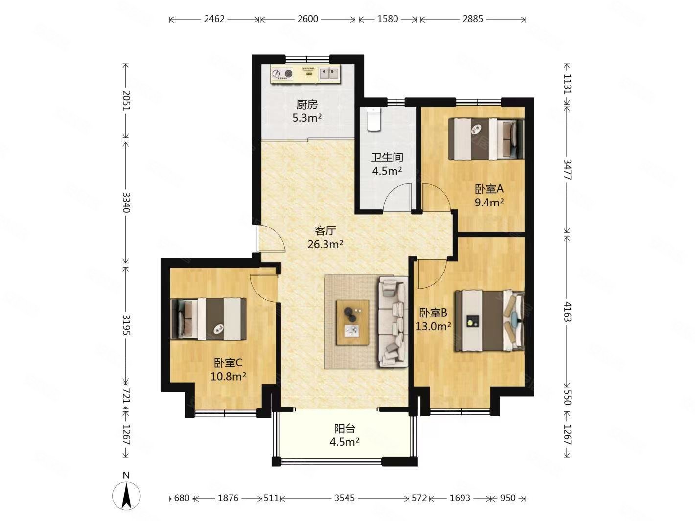 正荣悦岚山二手房,135万,3室2厅,1卫,93.66平米-苏州安居客