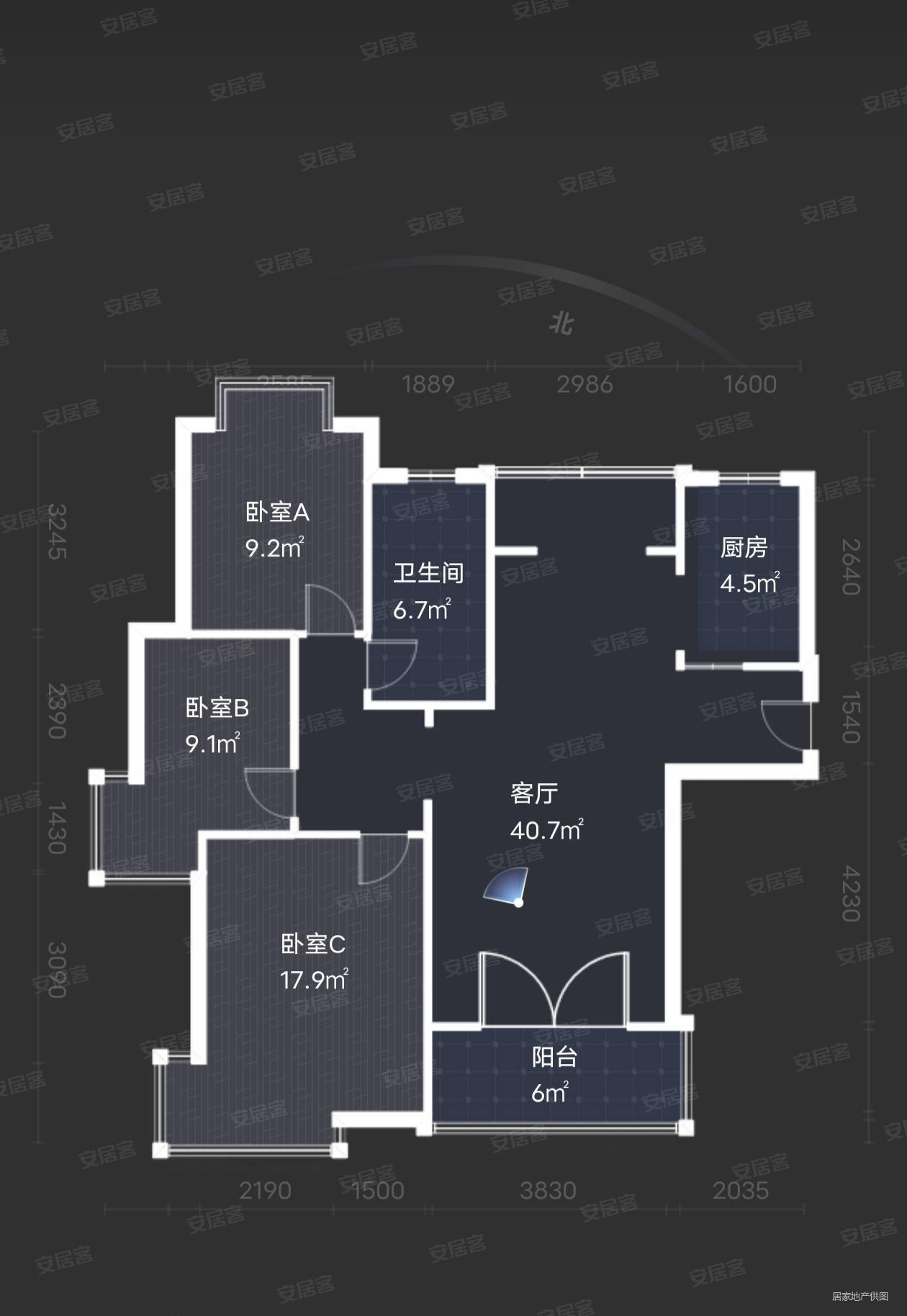 裕华城3室2厅1卫118㎡南北62万