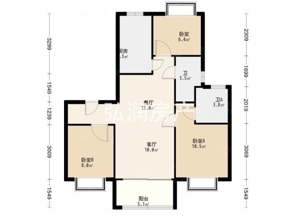 阳光金水湾3室2厅1卫128.8㎡南北88万